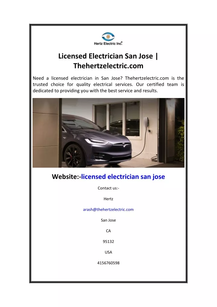 licensed electrician san jose thehertzelectric com