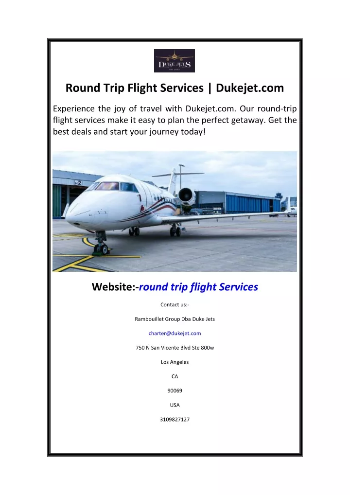 round trip flight services dukejet com