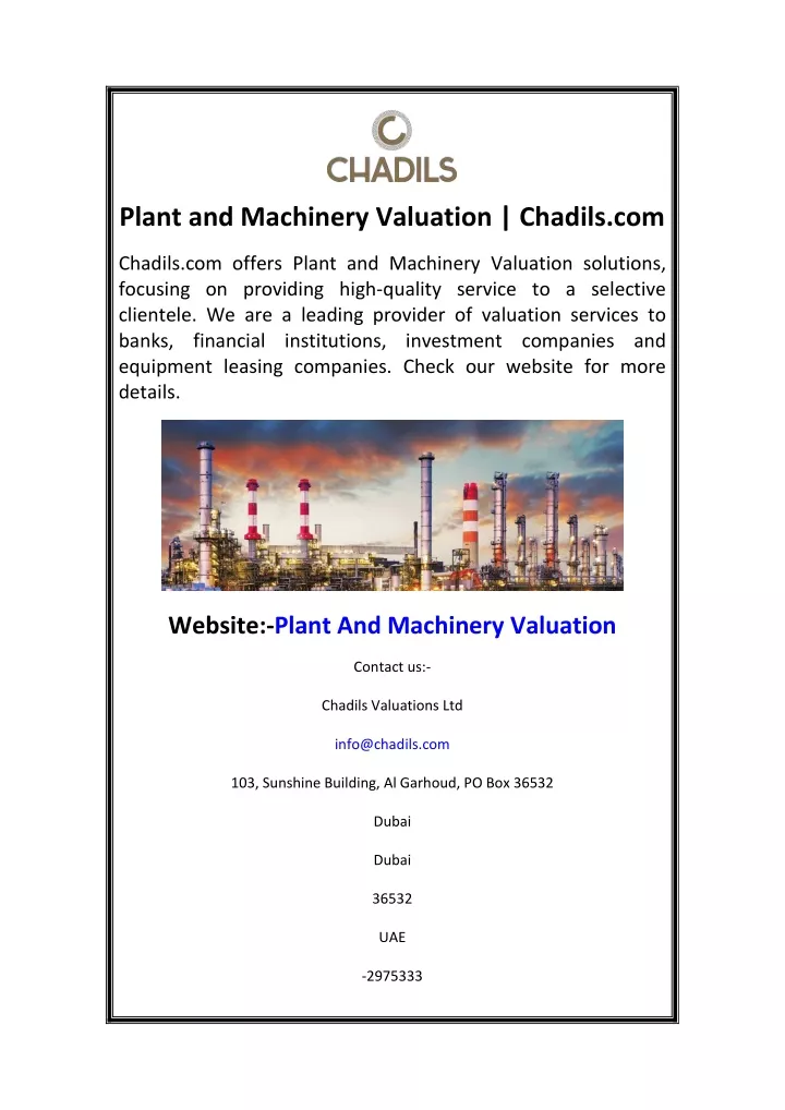 plant and machinery valuation chadils com
