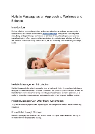 Holistic Massage as an Approach to Wellness and Balance