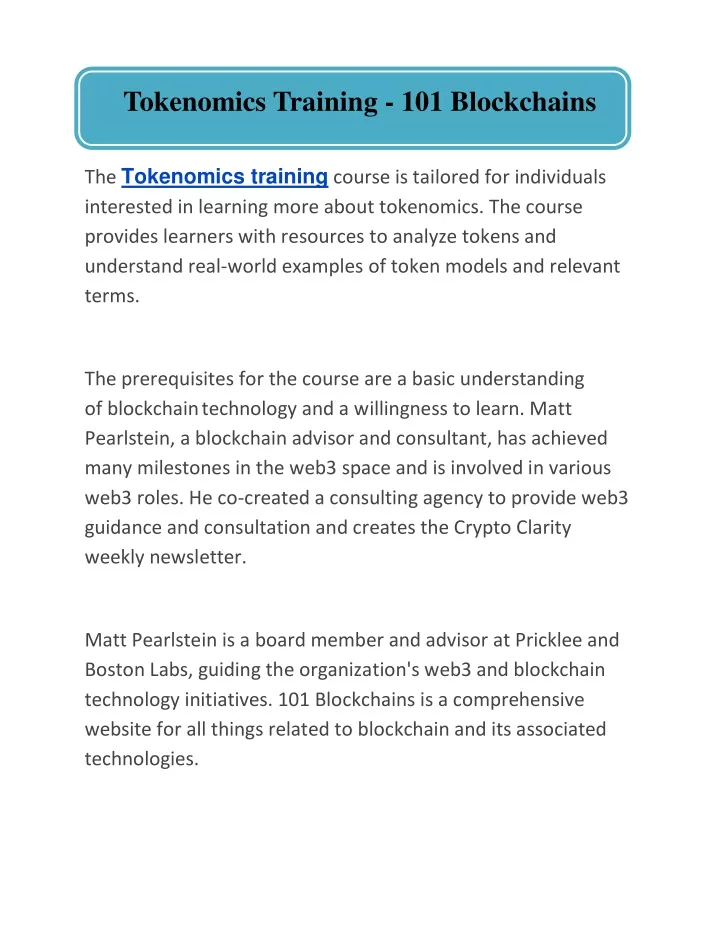 tokenomics training 101 blockchains