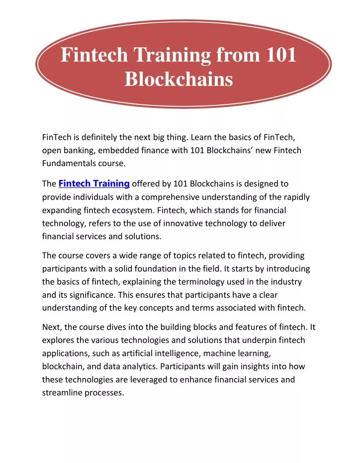 fintech training from 101 blockchains