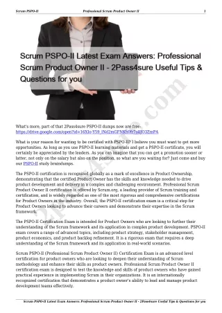 Scrum PSPO-II Latest Exam Answers: Professional Scrum Product Owner II - 2Pass4sure Useful Tips & Questions for you