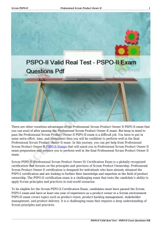 PSPO-II Valid Real Test - PSPO-II Exam Questions Pdf