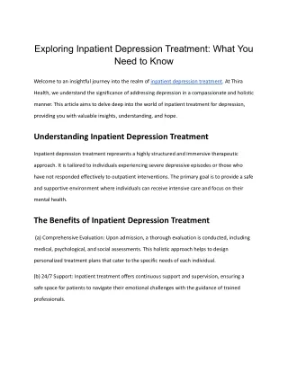 Exploring Inpatient Depression Treatment_ What You Need to Know