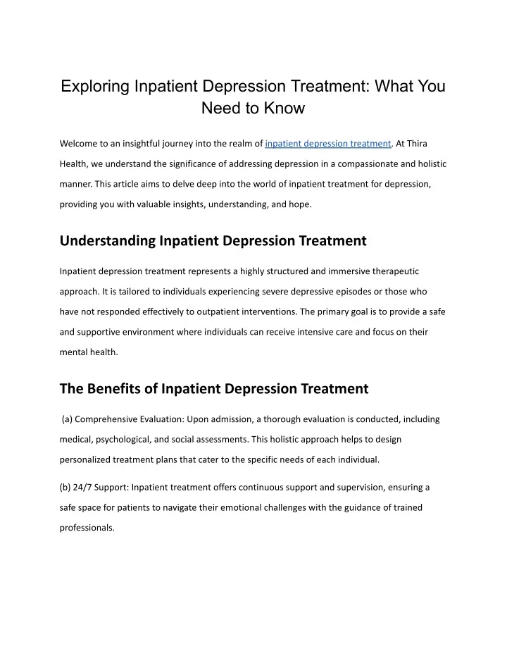 exploring inpatient depression treatment what