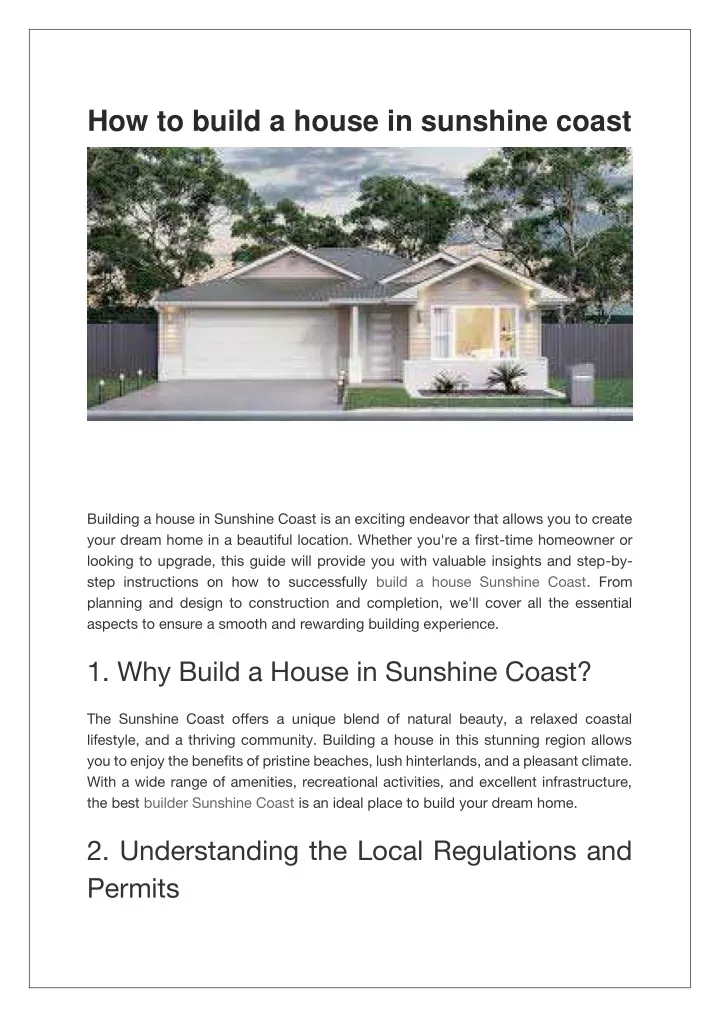 how to build a house in sunshine coast