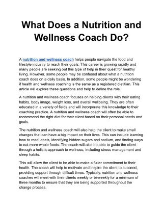 What Does a Nutrition and Wellness Coach Do