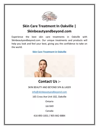 Skin Care Treatment In Oakville | Skinbeautyandbeyond.com