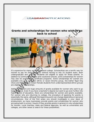 Grants and scholarships for women who wish to go back to school