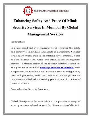 Security Services in Mumbai Call- 9833181606