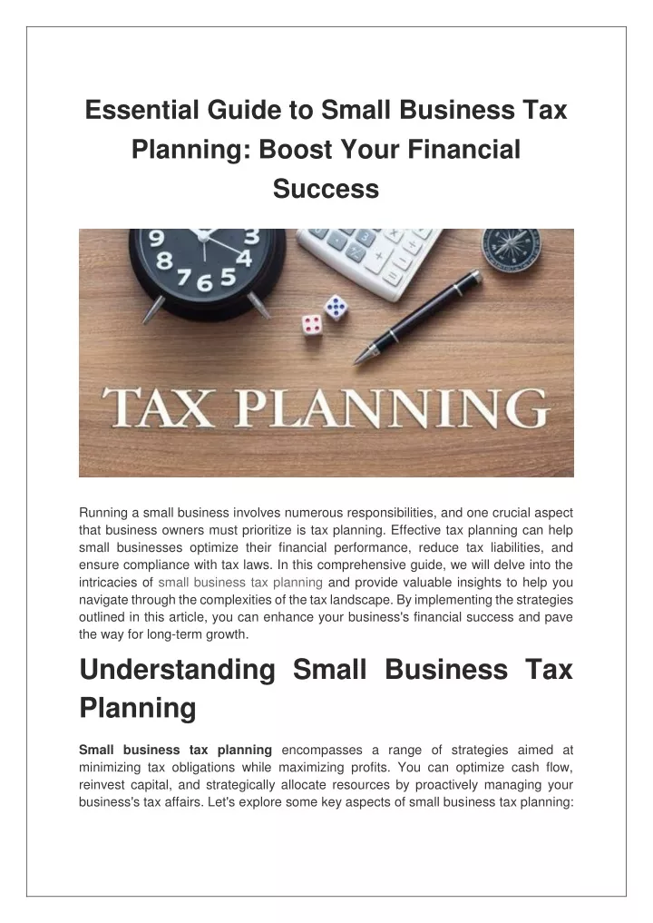 essential guide to small business tax planning