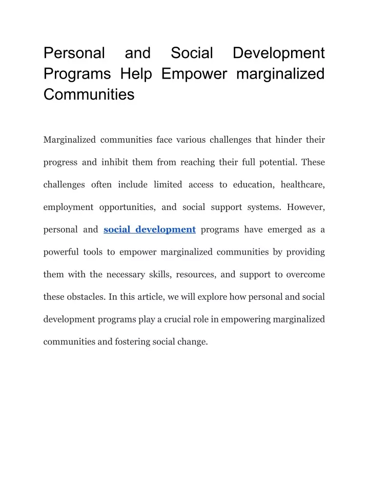 personal programs help empower marginalized