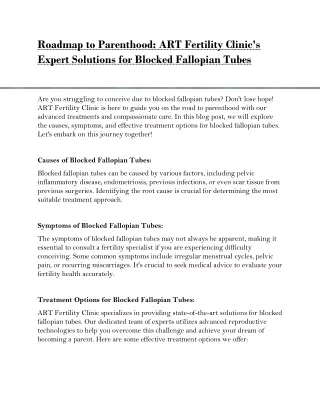 Roadmap to Parenthood ART Fertility Clinic's Expert Solutions for Blocked Fallop