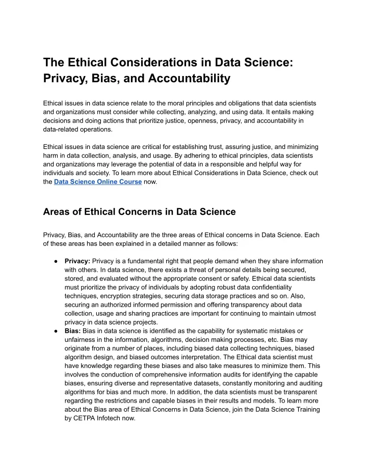 the ethical considerations in data science