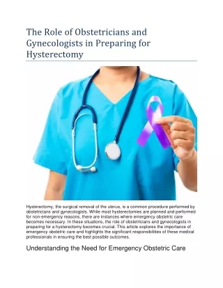 The Role of Obstetricians and Gynecologists in Preparing for Hysterectomy
