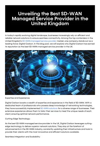 Unveiling the Best SD-WAN Managed Service Provider in the United Kingdom