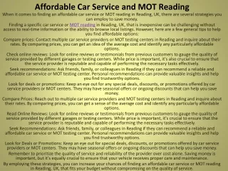 Affordable Car Service and MOT Reading