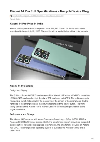 xiaomi 14 pro full specifications recycledevice