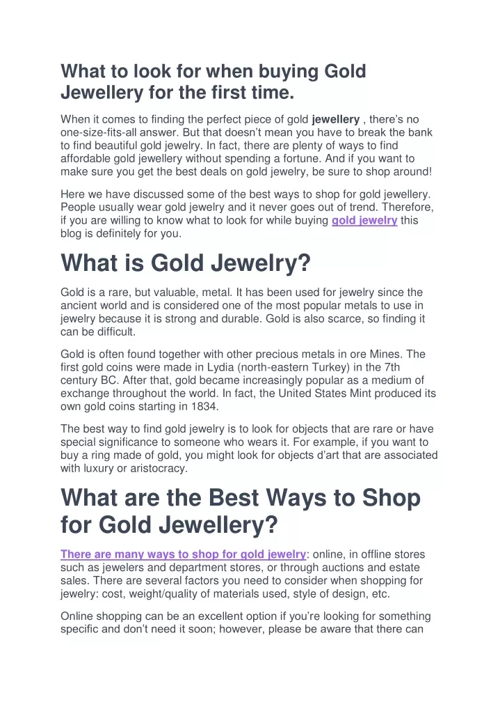 what to look for when buying gold jewellery