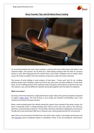 Brass Foundry Tips and All About Brass Casting | Gamma Foundries