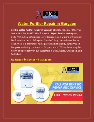 Water Purifier Repair in Gurgaon