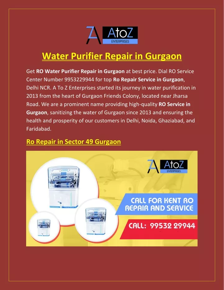 water purifier repair in gurgaon