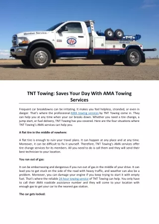 TNT Towing: Saves Your Day With AMA Towing Services