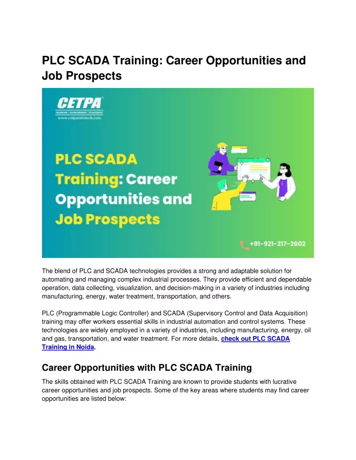 plc scada training career opportunities