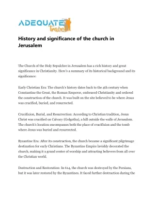 History and significance of the church in Jerusalem