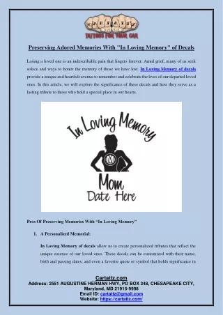 Preserving Adored Memories With In Loving Memory of Decals