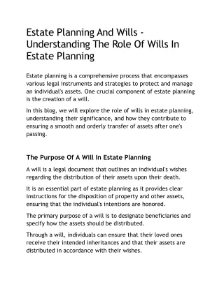 Estate Planning and Wills Understanding the Role of Wills in Estate Planning