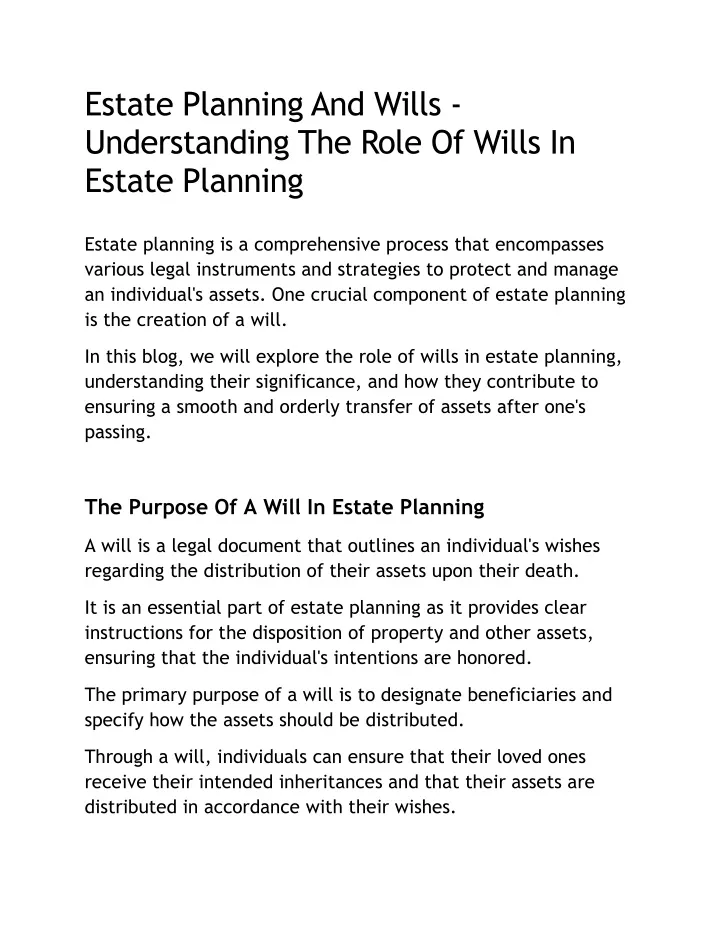 Ppt Estate Planning And Wills Understanding The Role Of Wills In Estate Planning Powerpoint 0665