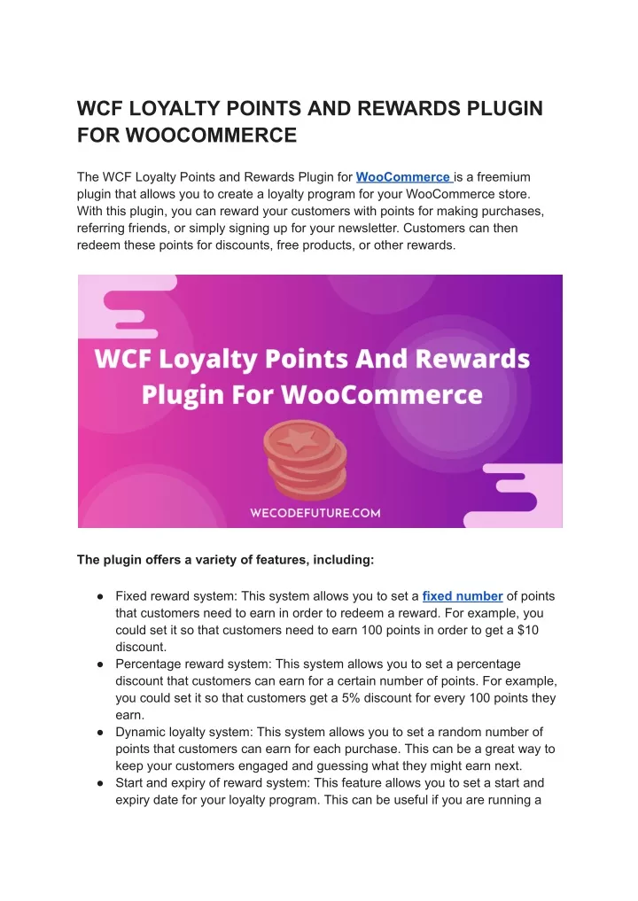 wcf loyalty points and rewards plugin