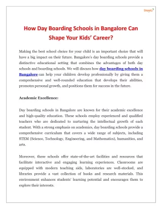 How Day Boarding Schools in Bangalore Can Shape Your Kids
