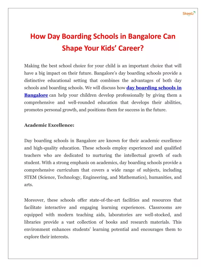 how day boarding schools in bangalore can shape