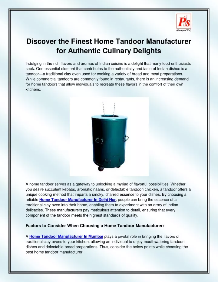discover the finest home tandoor manufacturer