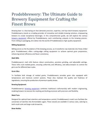 Prodebbrewery The Ultimate Guide to Brewery Equipment for Crafting the Finest Brews