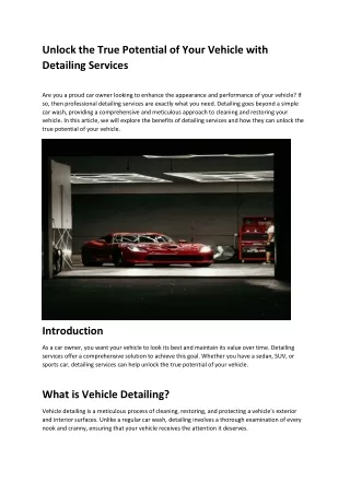 Unlock the True Potential of Your Vehicle with Detailing Services