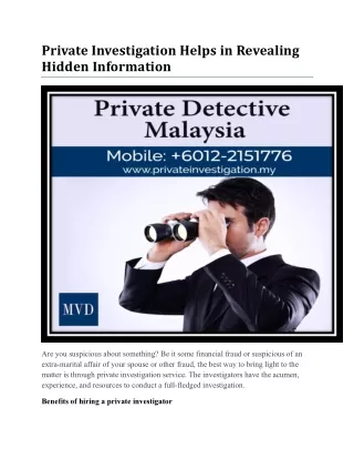 Private Investigation Helps in Revealing Hidden Information