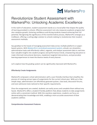 Revolutionize Student Assessment with MarkersPro: Unlocking Academic Excellence