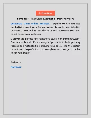 Timer Aesthetic Study | Pomonow.com