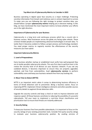 top most list of cybersecurity metrics