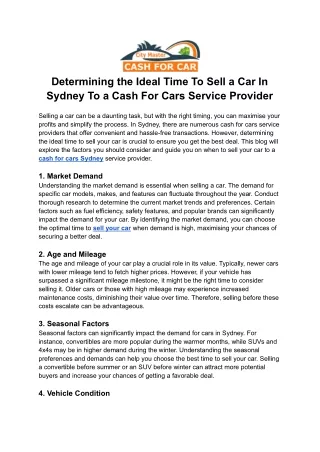 Determining the Ideal Time To Sell a Car In Sydney To a Cash For Cars