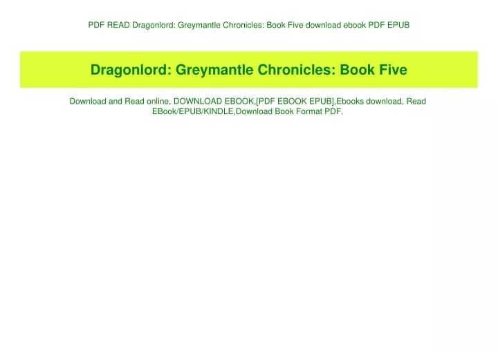 pdf read dragonlord greymantle chronicles book