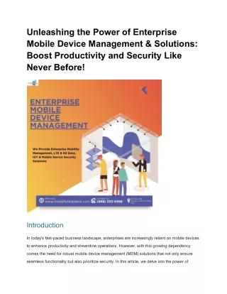 Unleashing the Power of Enterprise Mobile Device Management & Solutions Boost Productivity and Security Like Never Befor