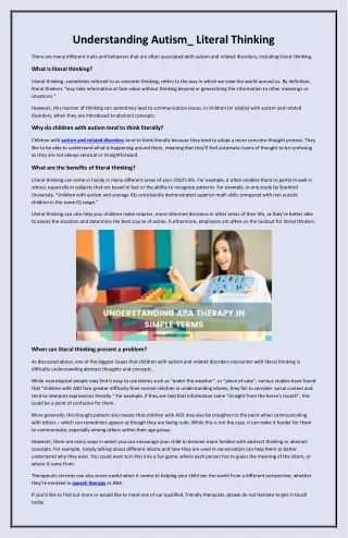 understanding autism literal thinking