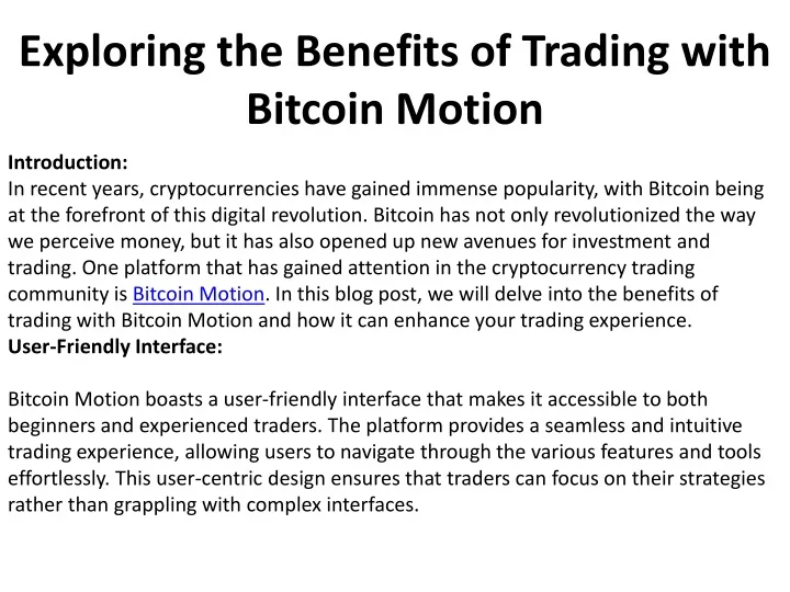 exploring the benefits of trading with bitcoin motion