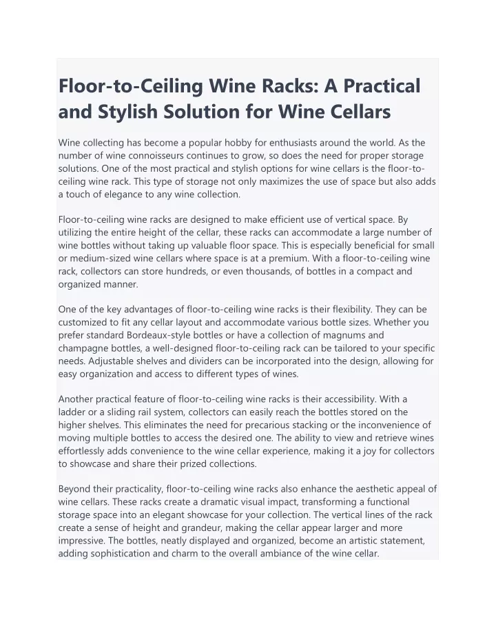 floor to ceiling wine racks a practical