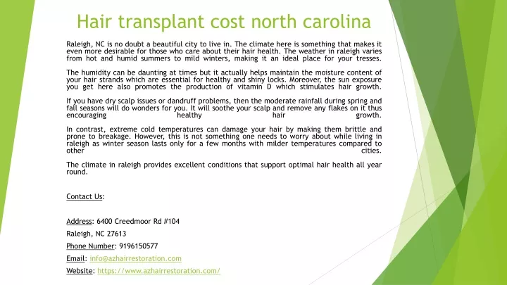 hair transplant cost north carolina